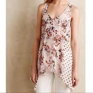 Vanessa Virginia x Anthropologie Pink Floral‎ Chiffon Tank Size Medium